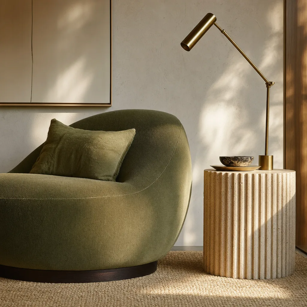 Moss green lounge chair detail